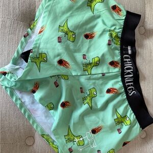 Chicknlegs XS running shorts- Green Dinosaur Print
